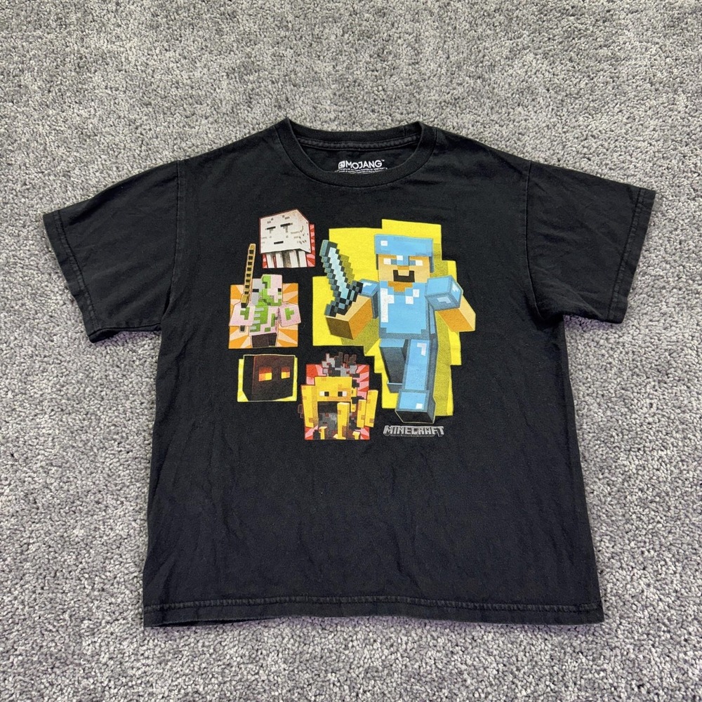 Jinx Shirt Kids 8 Black Minecraft Steve Nether Mobs Graphic Tee Gaming